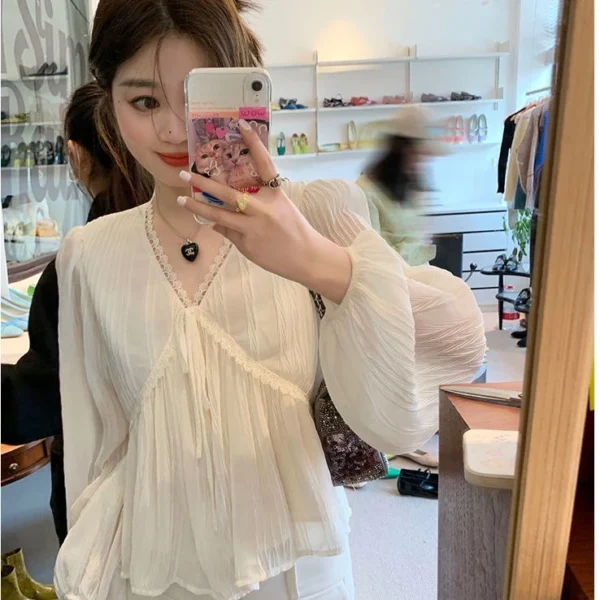 060d6dae8cd277584a1f045ea90a7f58.webp Korean womens Lace Chiffon blouse long sleeve V neck