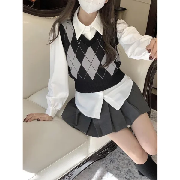 2872e06887f82bde90b08a59cba0d220.webp Korean women waist white shirt bubble long sleeves