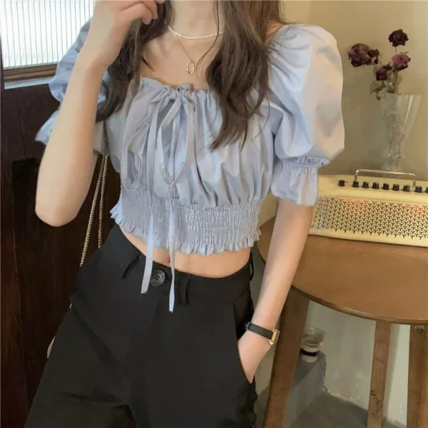4f091d7278fc09ae69b2074be731c87c.webp Womens new Korean summer 2021 belted puffy sleeve crop top