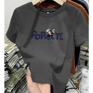 Womens Casual Full Shoulder Cotton Tshirt Short Sleeve Popeye Print
