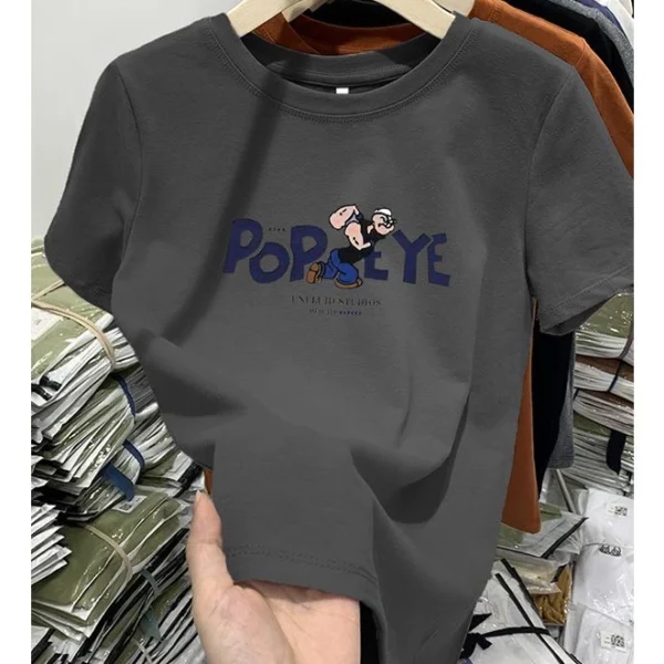 Womens Casual Full Shoulder Cotton Tshirt Short Sleeve Popeye Print