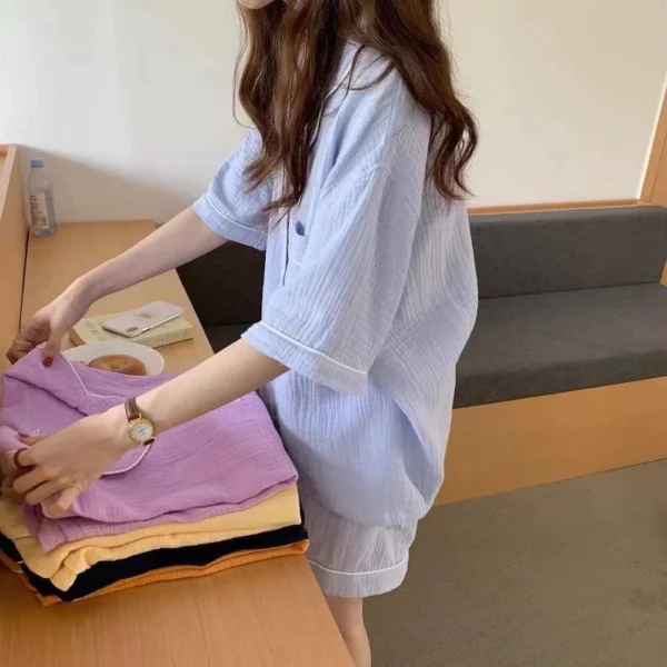 Cute ins style plain simple sleepwear women home wear short sleeved shorts twopiece set pajamas nightwear