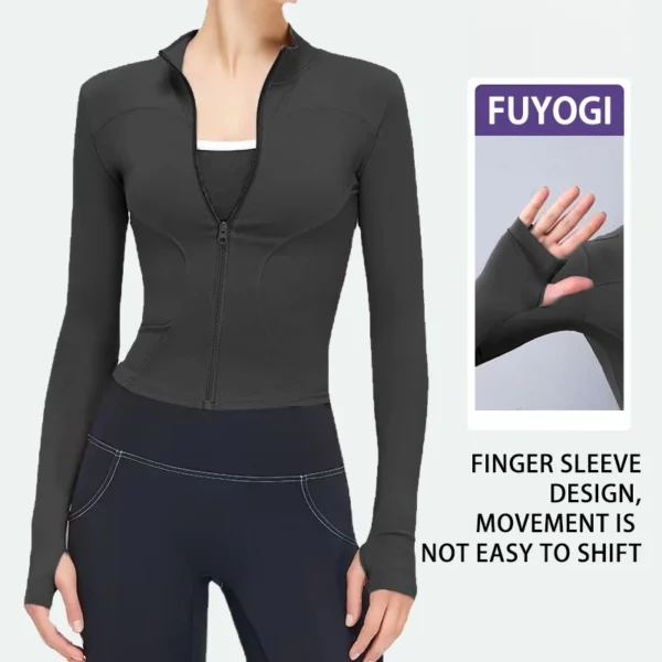 FUYOGI Sport Jacket Women Yoga Tops Zipper Long Sleeve Tight Fitness Running Gym Workout