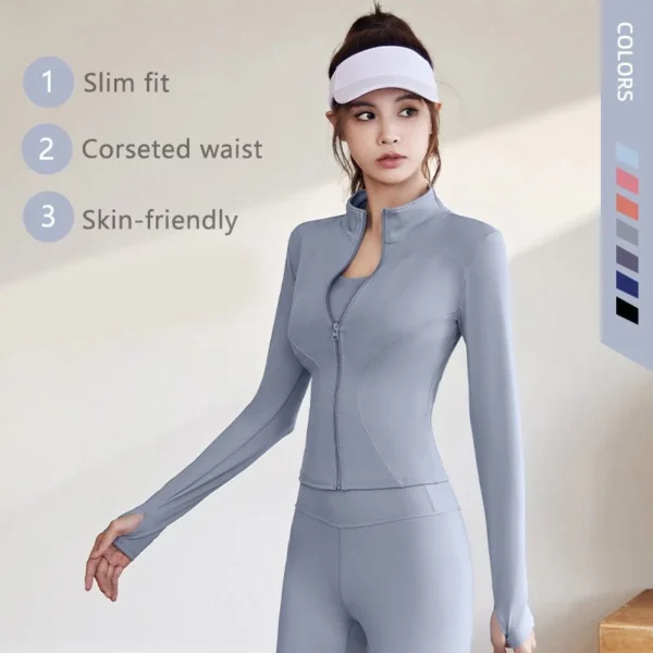 FUYOGI Sport Jacket Women Yoga Tops Zipper Long Sleeve Tight Fitness Running Gym Workout