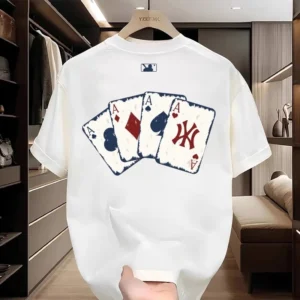 T-shirt Clothing Short Collar Cotton Fabric Trendy Men Women Cotton Fabric Poker Pattern