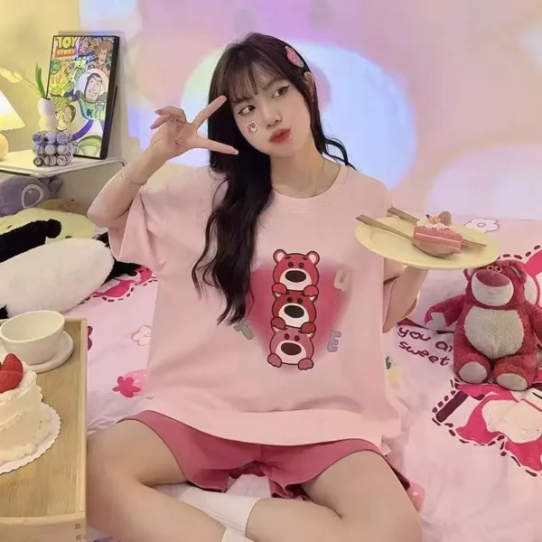 New style shortsleeved thin style loose pajamas for women twopiece set