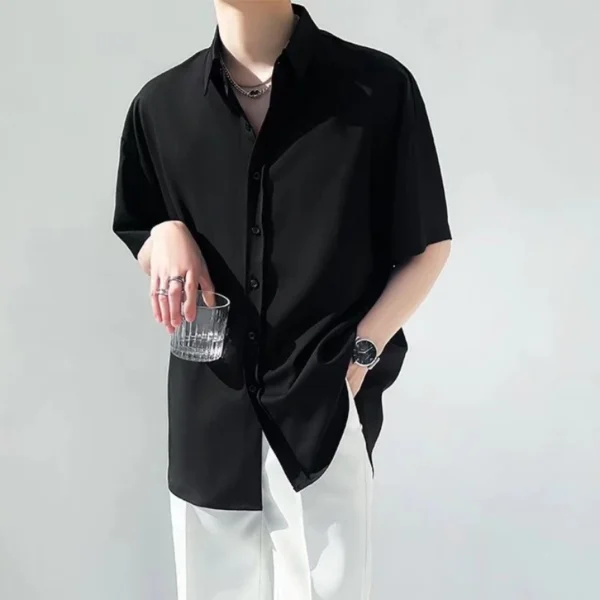 my-11134207-820lh-mhrek2lm991h5e.webp Multiple Colors Available Korean Style Solid Color Loose Fit Mens Shirt Stylish and Versatile Polo Shirt Casual Top