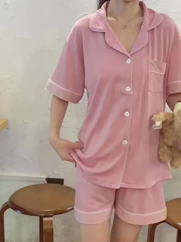 Cute ins style plain simple sleepwear women home wear short sleeved shorts twopiece set pajamas nightwear