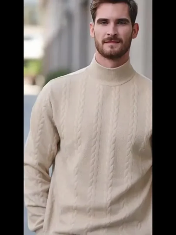 European Size Autumn Winter Sweater Daily Outdoor Casual Solid Color Fashion Jacquard High Neck Warm Sweater Men