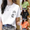 TWomen Short Sleeve Top Summer New pocket panda Cartoon Printed Tshirt korean fashion women tops Loose round neck t shirt women