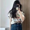 Summer womens plussize printed Tshirt cotton short sleeve loose