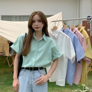 shortsleeved shirt Womens new thin design in summer Small crowd shirt French vintage Hong Kong style solid color top