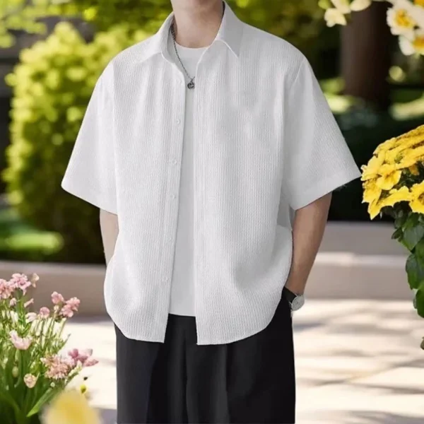 Shirt Mens Summer Plain Short Sleeve Shirt Korean Version Outdoor Couple Loose Fitting Shirt