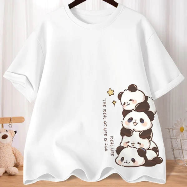 Summer Cartoon Cute National Treasure Panda Sweet Printed Short Sleeve Tshirt Womens Loose Leisure Youth Student Half Sleeve Soft Bottom Oversized Shirt Top