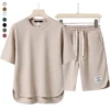 Summer New Waffle Plain Tshirt and Shorts Quick Dry Loose Comfort Sports Home Suit