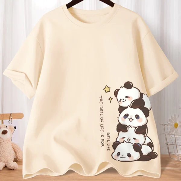 Summer Cartoon Cute National Treasure Panda Sweet Printed Short Sleeve Tshirt Womens Loose Leisure Youth Student Half Sleeve Soft Bottom Oversized Shirt Top