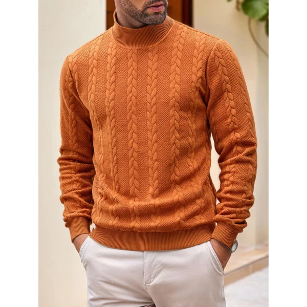 European Size Autumn Winter Sweater Daily Outdoor Casual Solid Color Fashion Jacquard High Neck Warm Sweater Men