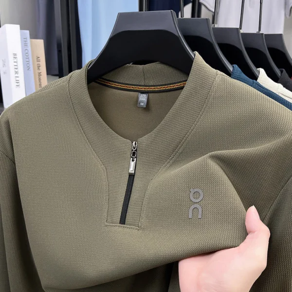 New Product Autumn Half Zipper Round Neck Sweatshirt Mens Loose Breathable Fashion Printed Thin Shirt Bottoming Shirt Hot Sale