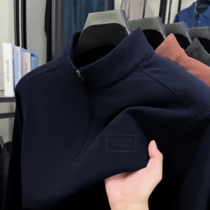 Double Sided Fleece German Fleece StandUp Collar Zipper Sweatshirt LongSleeved Mens Autumn Winter Fashion Warm Sports Base
