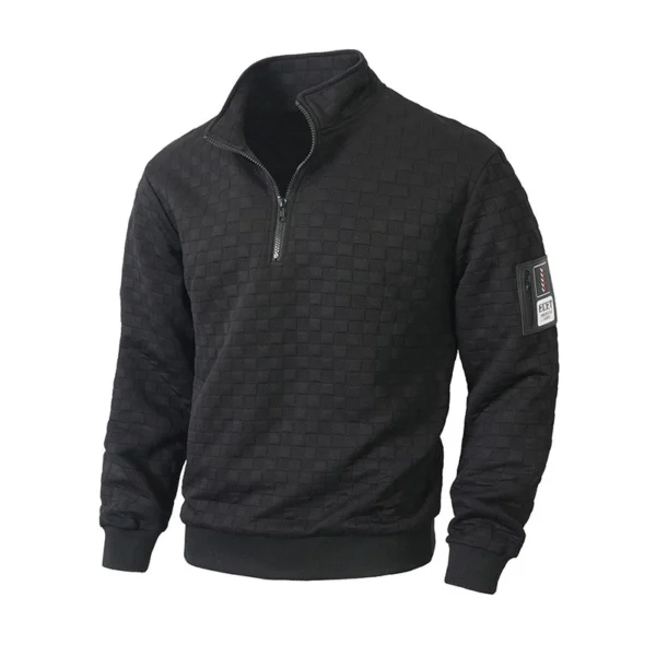 Tactical Fleece Jacket Men Warm Stand Up Collar Pullover Checkered Zipper Sweatshirt Jacket