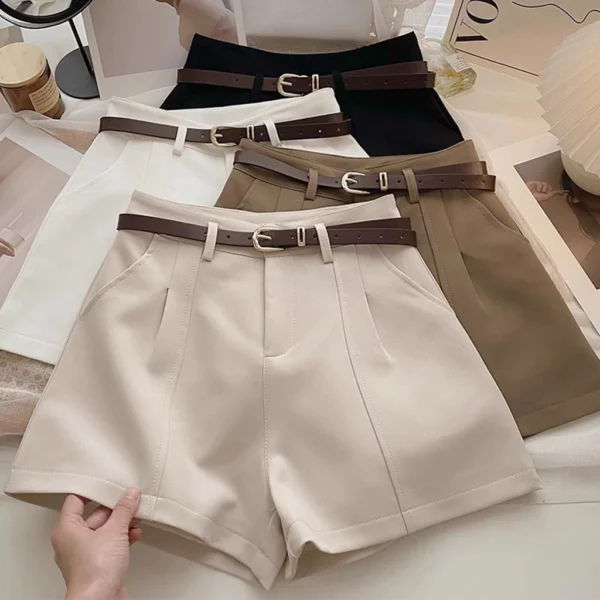 High Waist Shorts No Belt Casual Pants Korean Style Short Pants Comfy Loose Cream