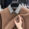 Knitted Bottoming Shirt Autumn Winter Mens Sweater Shirt Collar Fake Two Tops Men Winter Fashion Warm Long Sleeve
