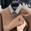 Knitted Bottoming Shirt Autumn Winter Mens Sweater Shirt Collar Fake Two Tops Men Winter Fashion Warm Long Sleeve