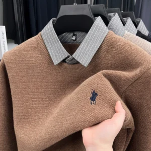 Knitted Bottoming Shirt Autumn Winter Mens Sweater Shirt Collar Fake Two Tops Men Winter Fashion Warm Long Sleeve