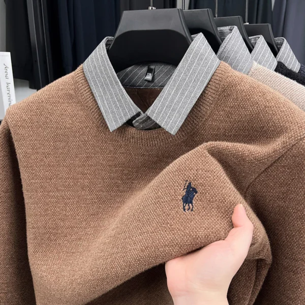 Knitted Bottoming Shirt Autumn Winter Mens Sweater Shirt Collar Fake Two Tops Men Winter Fashion Warm Long Sleeve