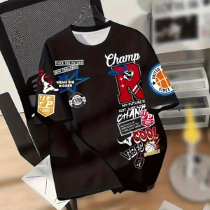 Shirt Trendy Round Neck Suit Mens Shirt Digital Printed Short Sleeved Top