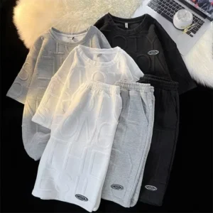 Fashionable Handsome Shirt ShortSleeved Shorts FivePoint Pants TwoSet Casual Suit Trendy Simple Mens Suit