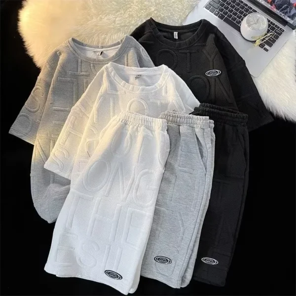 Fashionable Handsome Shirt ShortSleeved Shorts FivePoint Pants TwoSet Casual Suit Trendy Simple Mens Suit