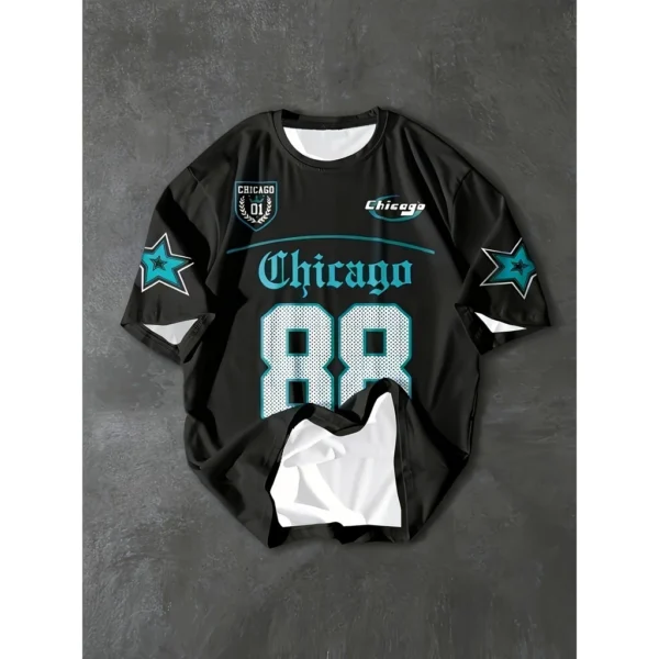 Shirt Trendy Round Neck Suit Mens Shirt Digital Printed Short Sleeved Top