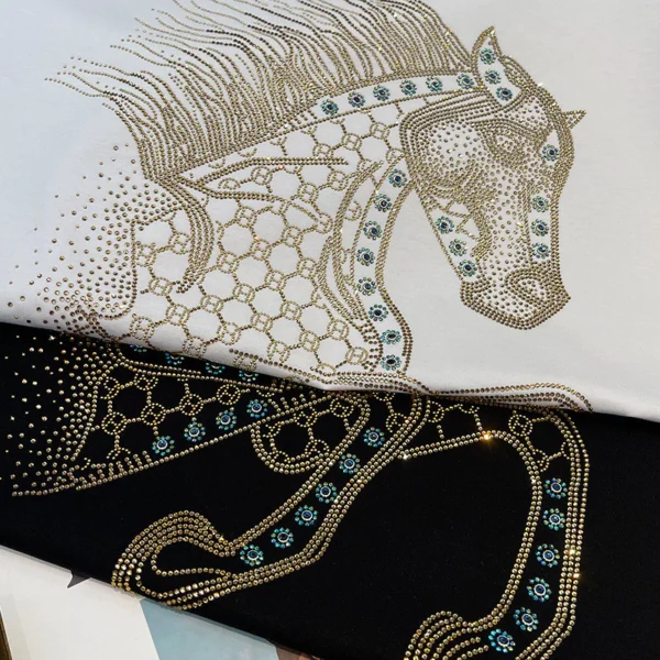 Selection European Version High Count Pima Cotton Embossed HotRhinestones Large Size Fat Catties Can Wear Slimmer Look Top Shirt Ice Silk Male